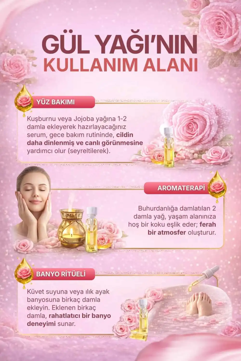 GÜL YAĞI (Rosa Damascena) – %100 Saf & Seyreltilmemiş Uçucu Yağ – 1 ml