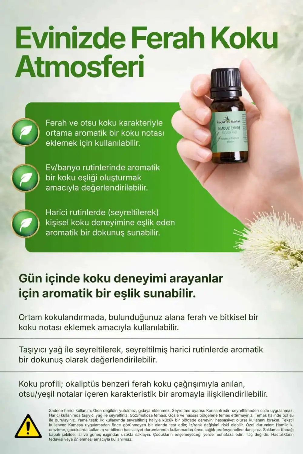 NİOLİ UÇUCU YAĞI (Melaleuca quinquenervia) – %100 Saf & Doğal 10 ml (Tıbbi)