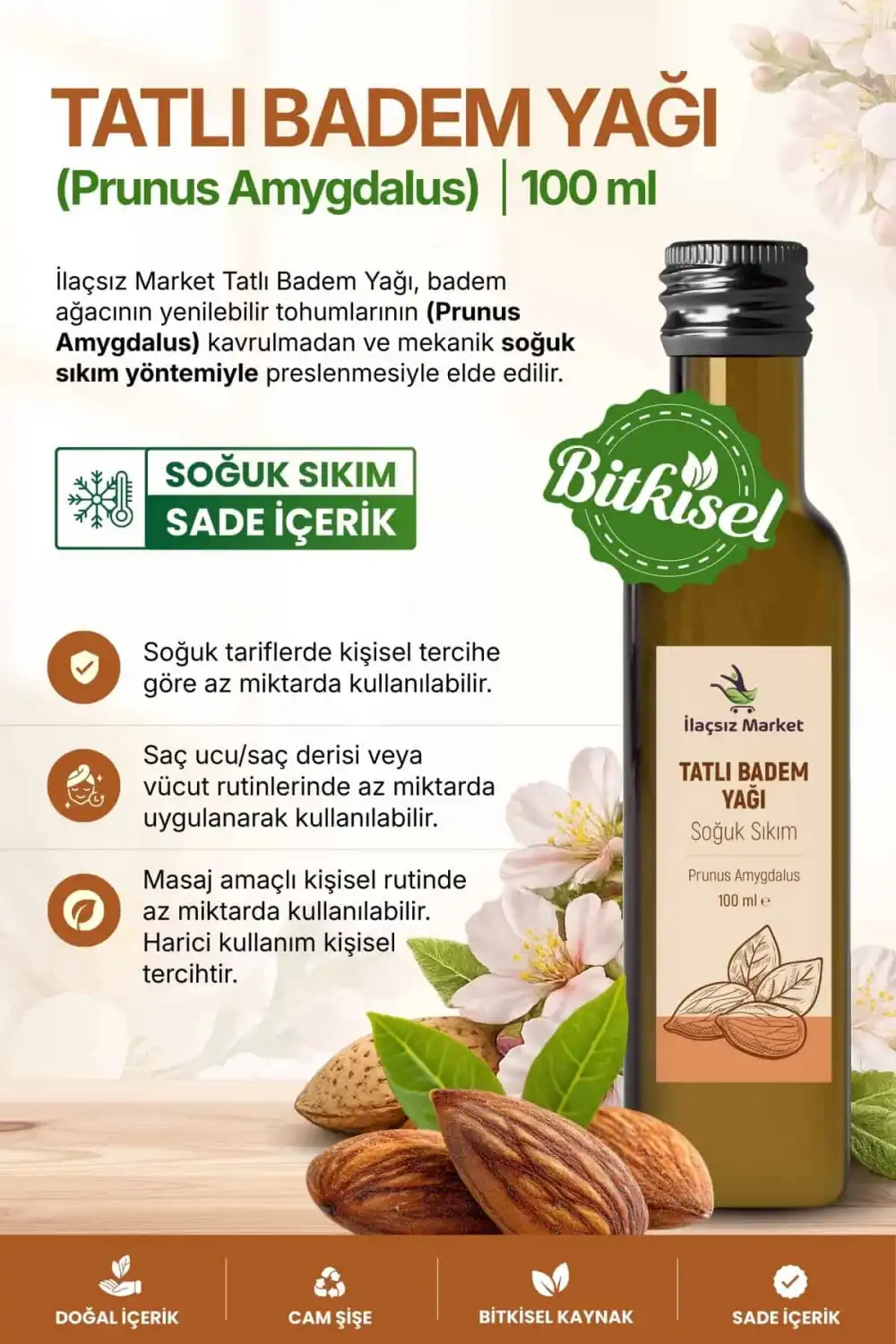 Tatlı Badem Yağı / 100 ml.