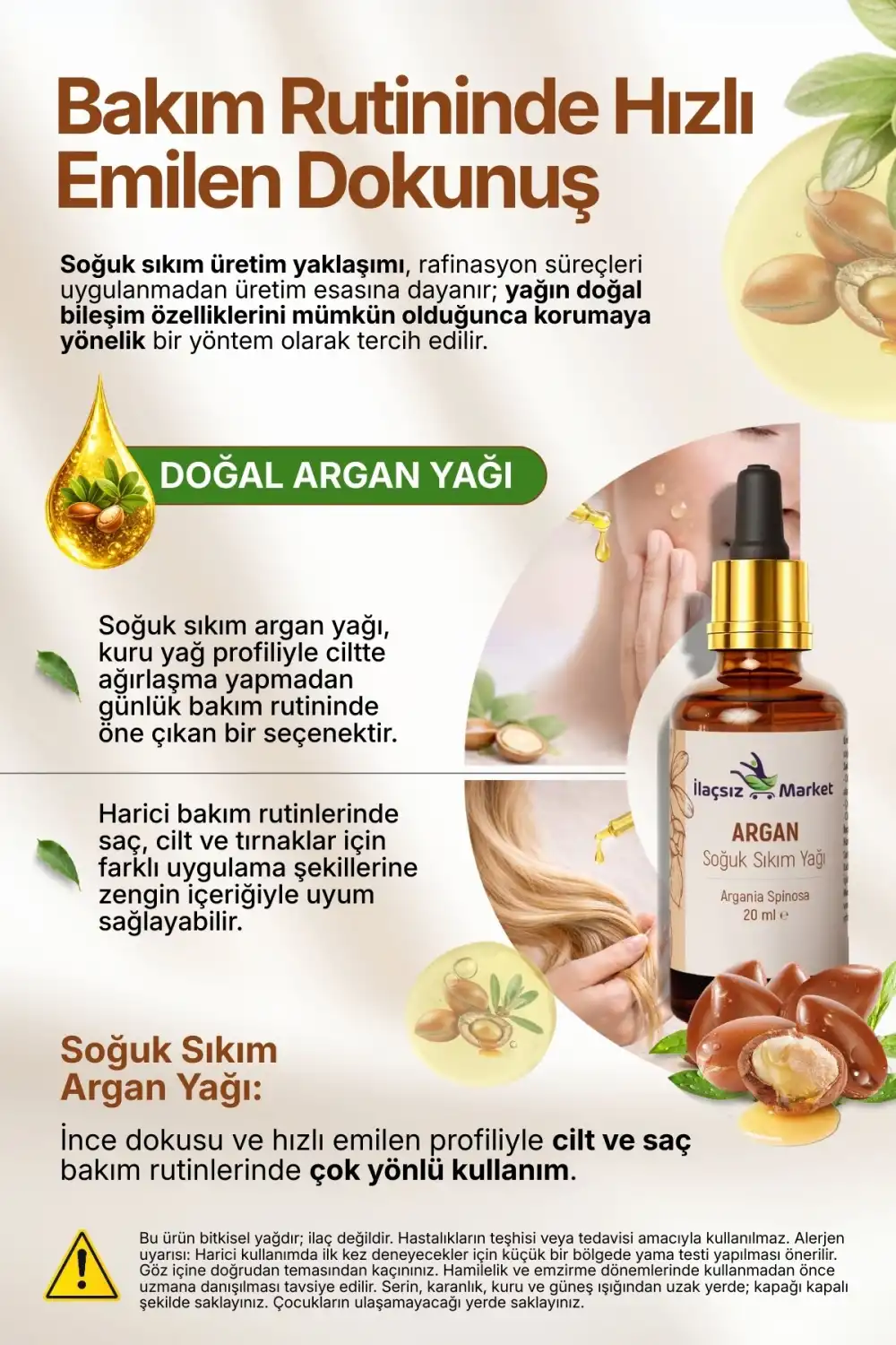 ARGAN YAĞI SOĞUK SIKIM (Argania spinosa) – %100 Saf & Doğal / 20 ml
