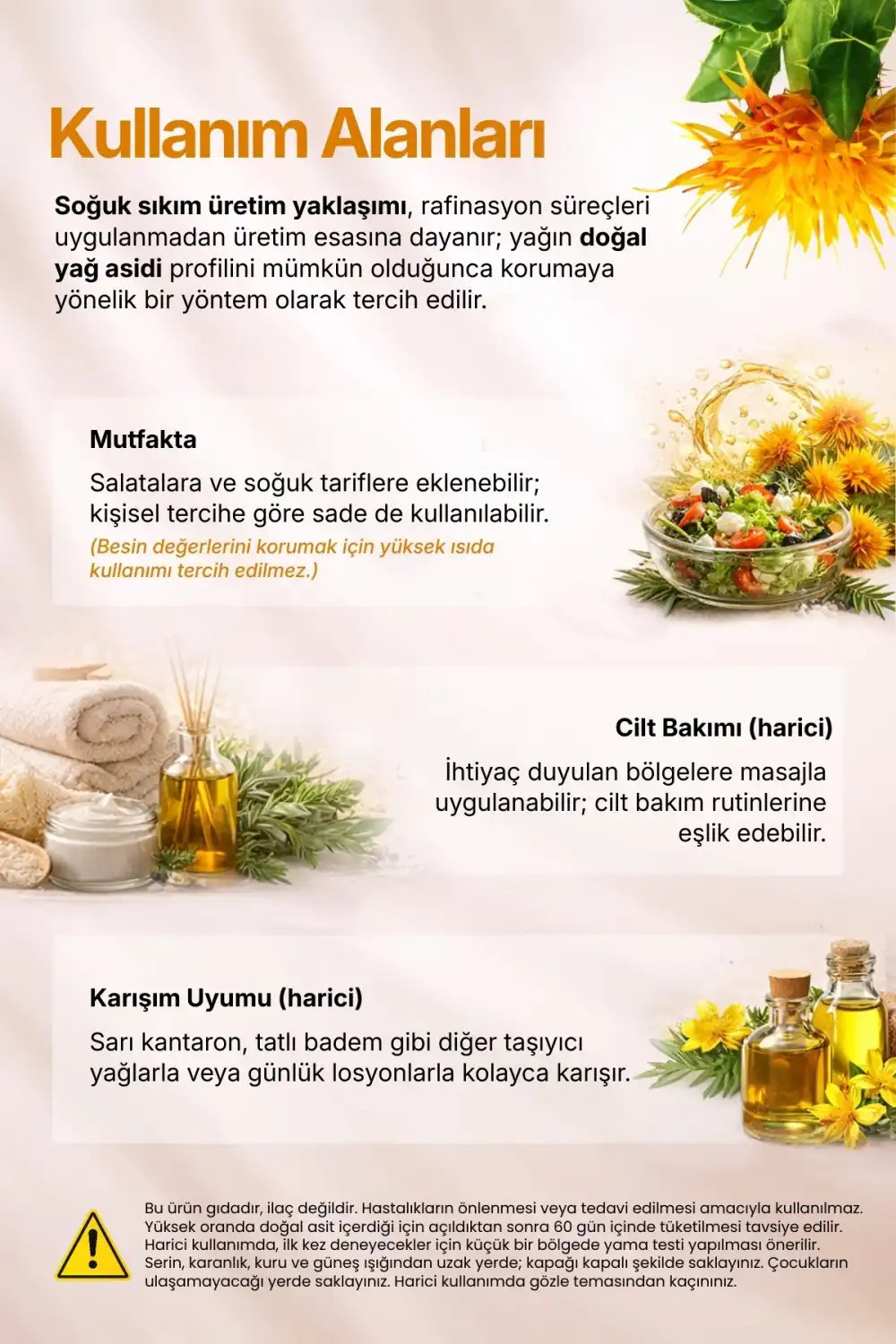 ASPİR YAĞI SOĞUK SIKIM (Carthamus tinctorius) – %100 Saf & Doğal / 100 ml