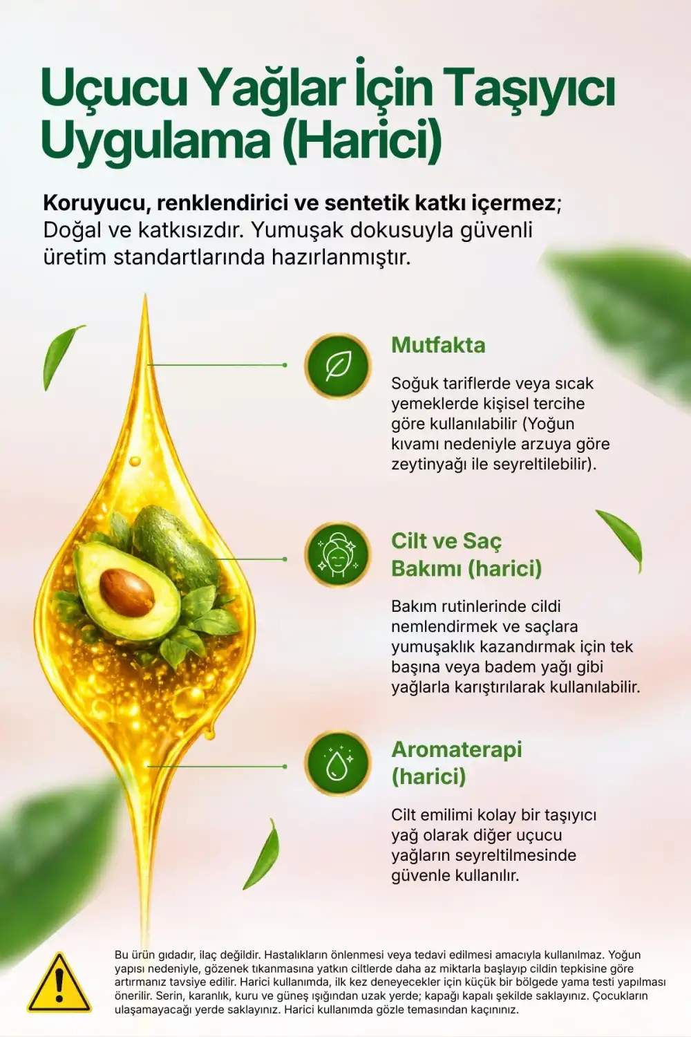 AVOKADO YAĞI SOĞUK SIKIM (Persea americana) – %100 Saf & Doğal / 100 ml