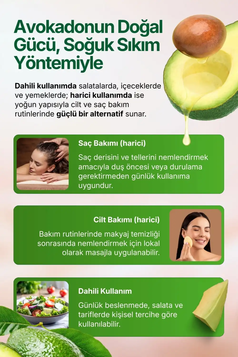 AVOKADO YAĞI SOĞUK SIKIM (Persea americana) – %100 Saf & Doğal / 100 ml