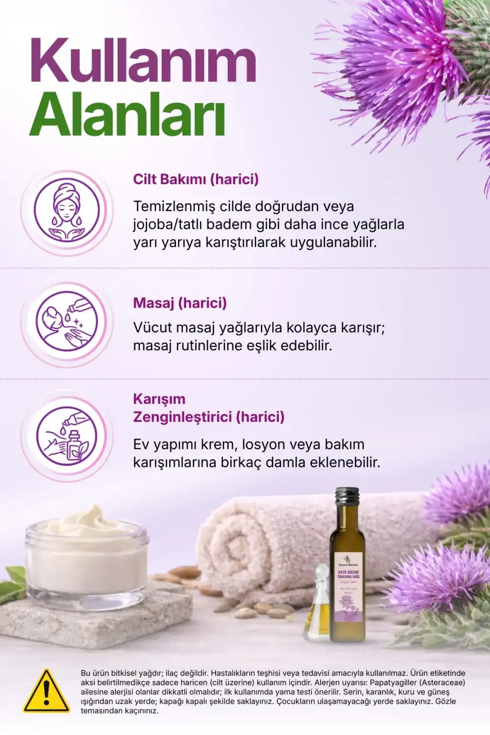 DEVE DİKENİ YAĞI SOĞUK SIKIM (Silybum marianum) – %100 Saf & Doğal / 100 ml