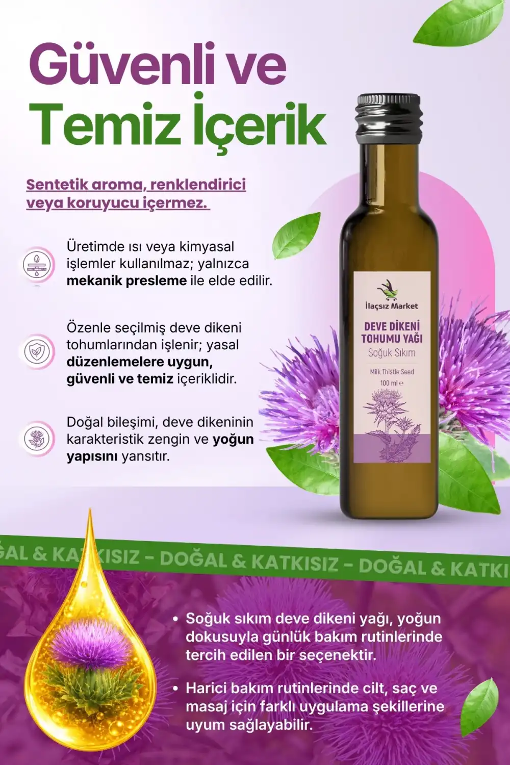 DEVE DİKENİ YAĞI SOĞUK SIKIM (Silybum marianum) – %100 Saf & Doğal / 100 ml