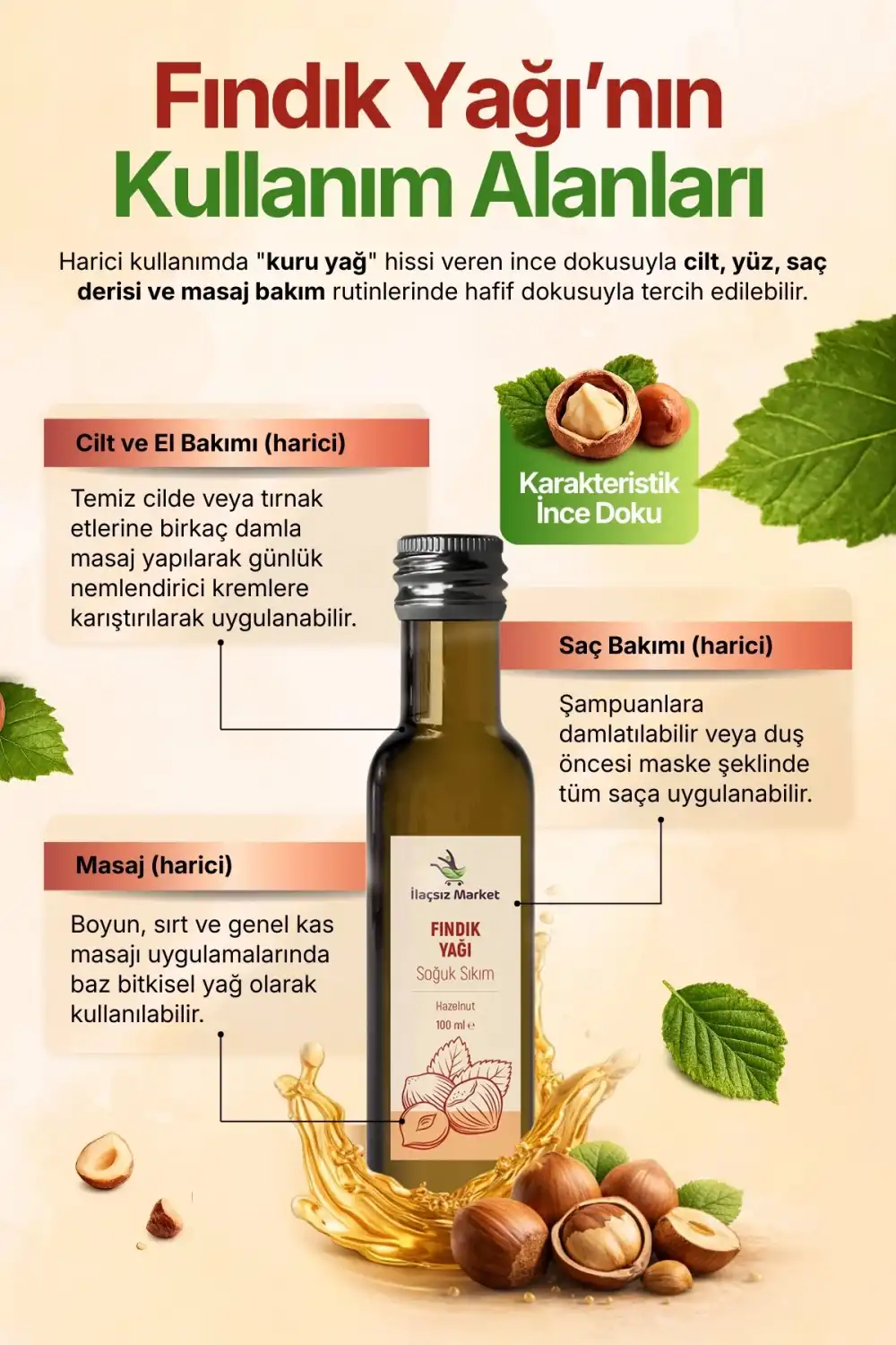 FINDIK YAĞI SOĞUK SIKIM (Corylus avellana) – %100 Saf & Doğal / 100 ml