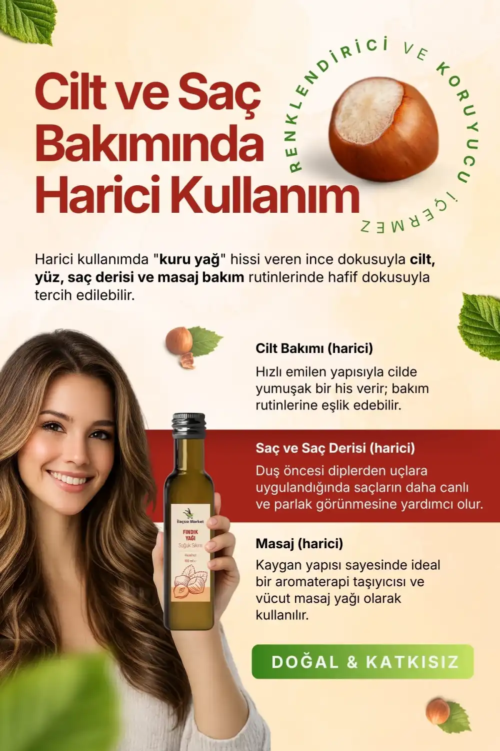 FINDIK YAĞI SOĞUK SIKIM (Corylus avellana) – %100 Saf & Doğal / 100 ml