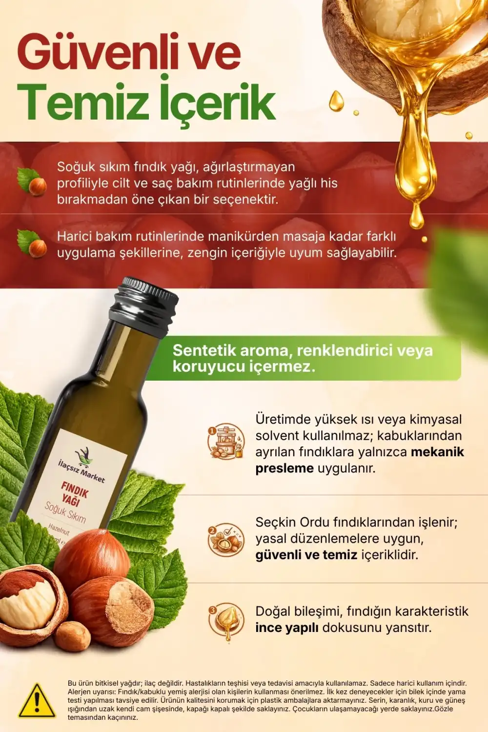 FINDIK YAĞI SOĞUK SIKIM (Corylus avellana) – %100 Saf & Doğal / 100 ml