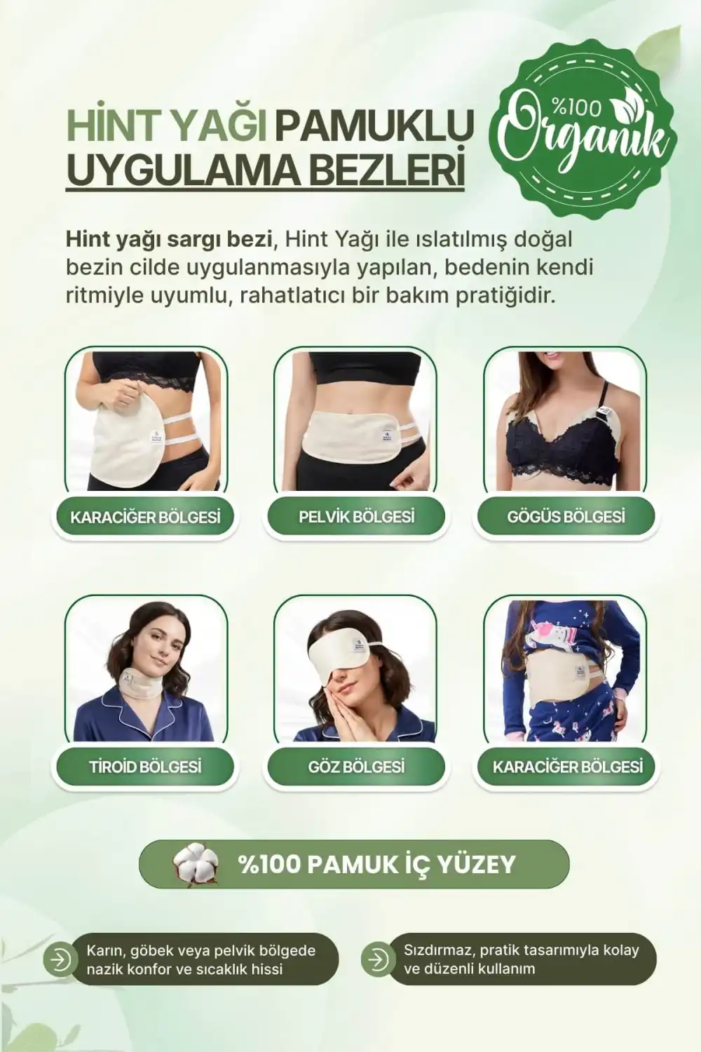 Alt Karın (Pelvik) Bölgesi Hint Yağı Uygulama Bezi – %100 Pamuk & Sızdırmaz