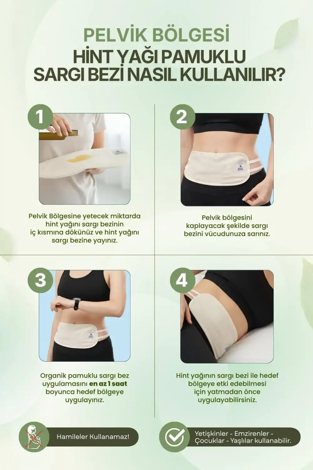 Alt Karın (Pelvik) Bölgesi Hint Yağı Uygulama Bezi – %100 Pamuk & Sızdırmaz