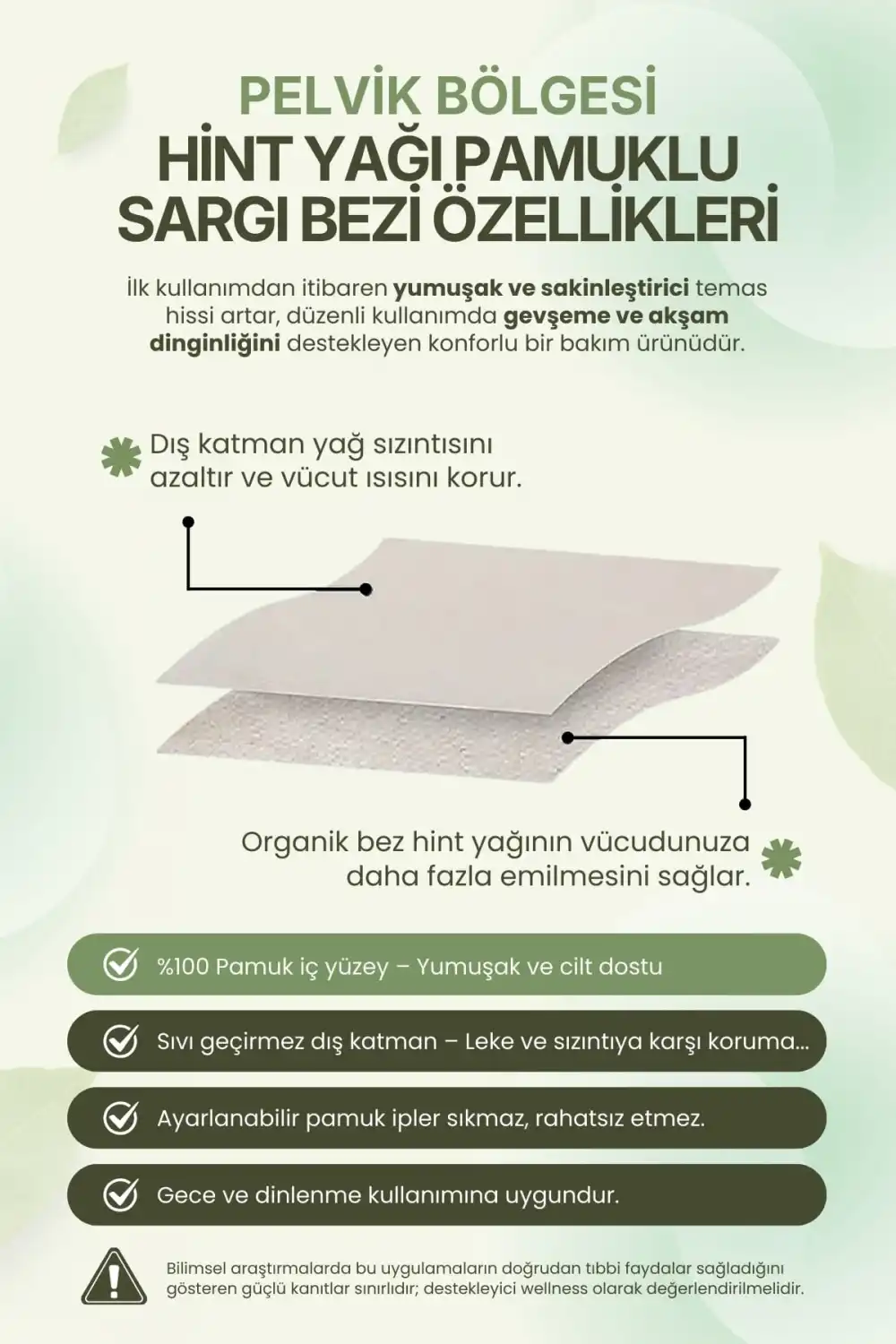 Alt Karın (Pelvik) Bölgesi Hint Yağı Uygulama Bezi – %100 Pamuk & Sızdırmaz