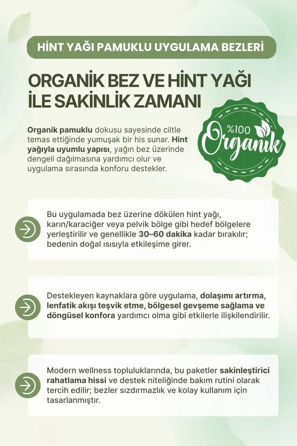 Alt Karın (Pelvik) Bölgesi Hint Yağı Uygulama Bezi – %100 Pamuk & Sızdırmaz