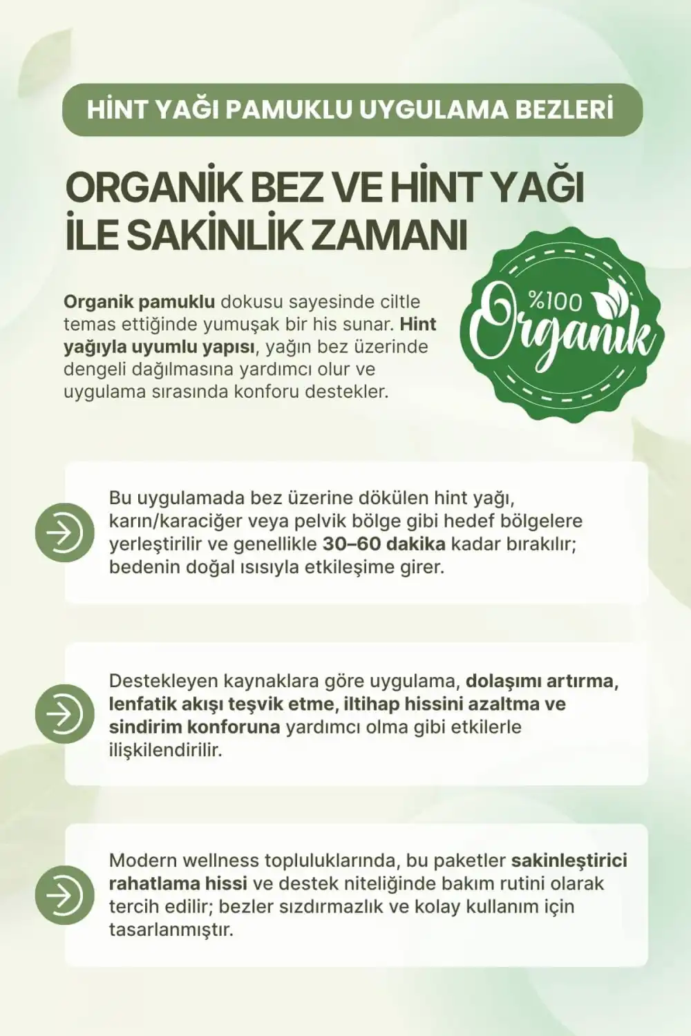 Alt Karın (Pelvik) Bölgesi Hint Yağı Uygulama Bezi – %100 Pamuk & Sızdırmaz