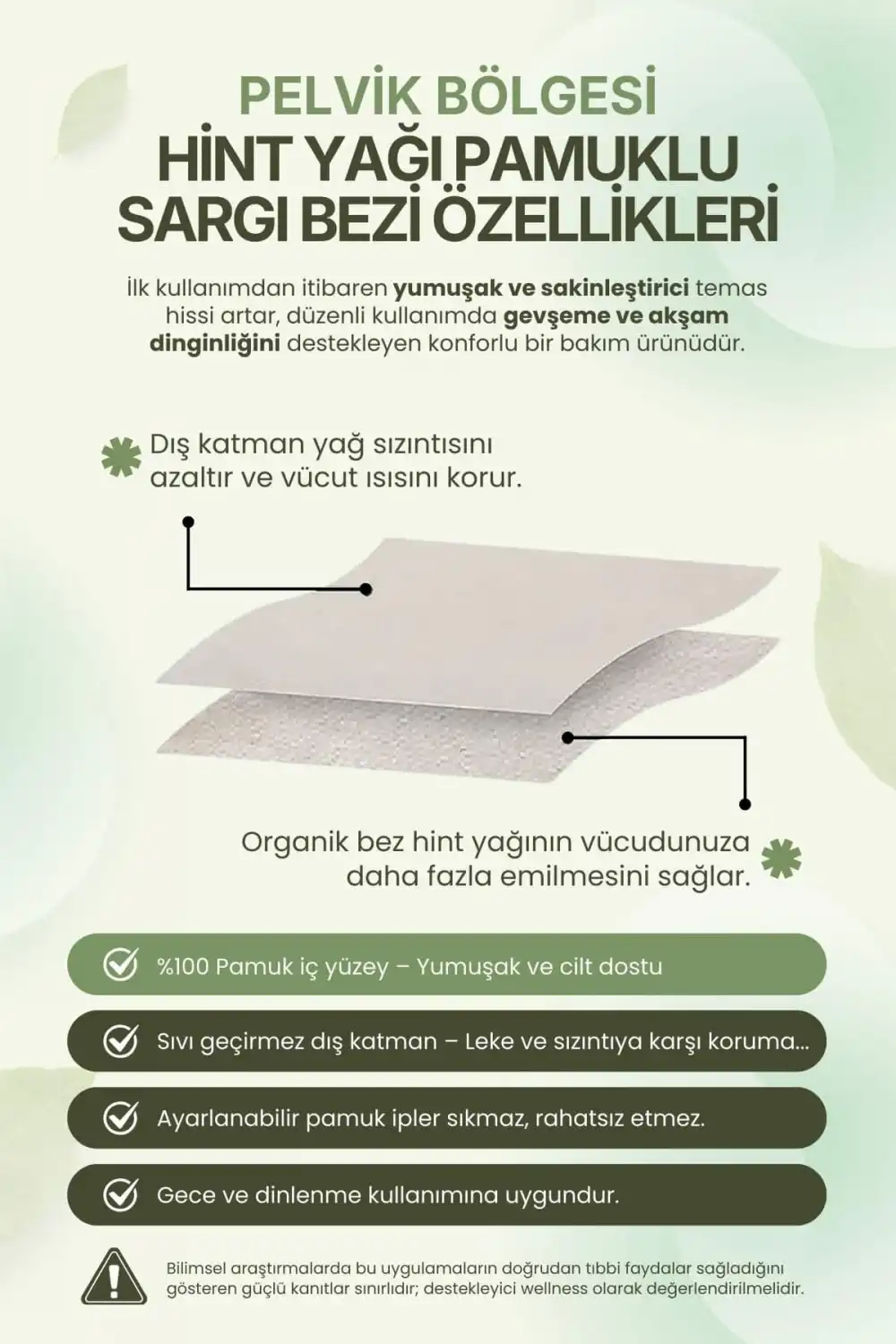 Alt Karın (Pelvik) Bölgesi Hint Yağı Uygulama Bezi – %100 Pamuk & Sızdırmaz