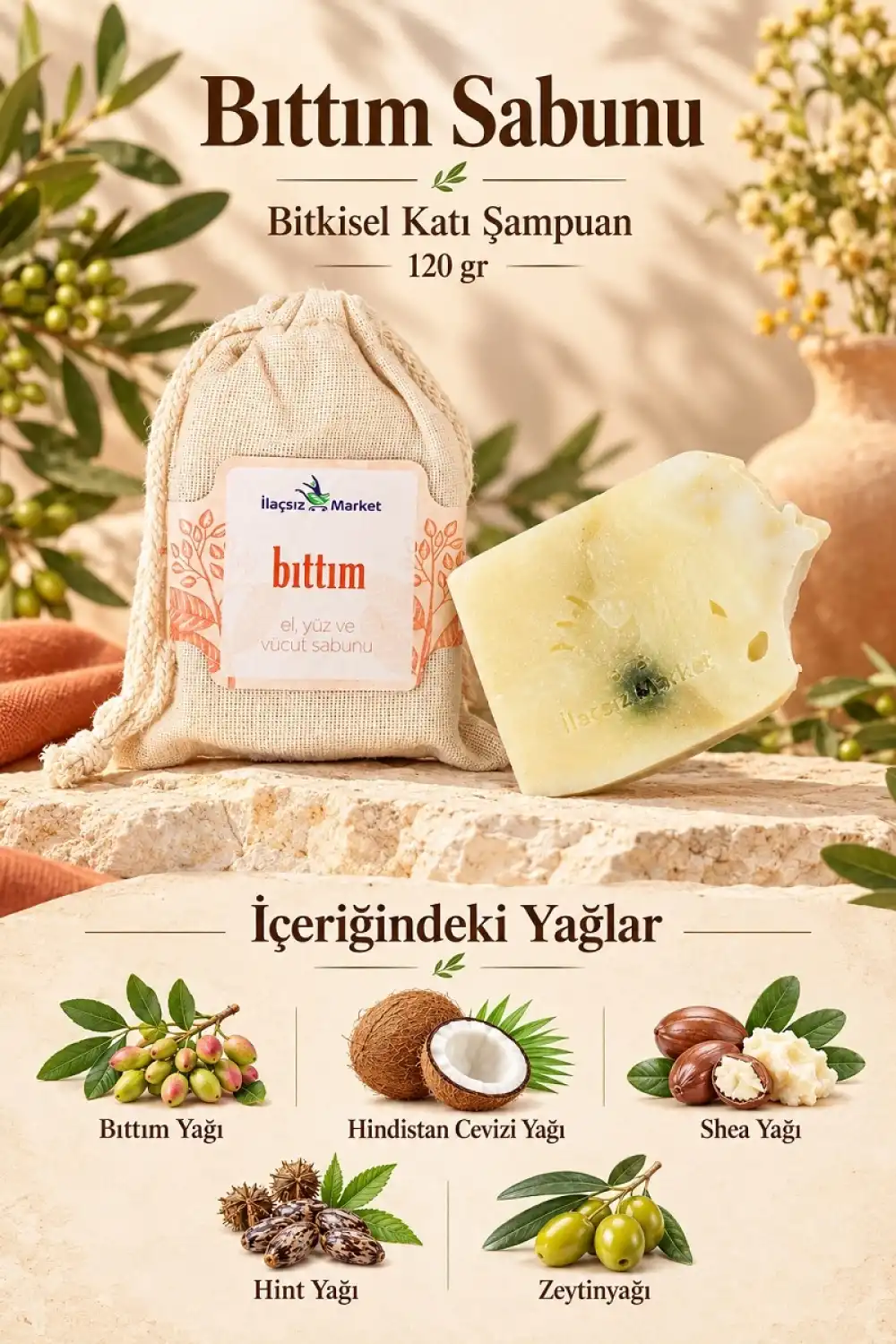 Bıttım Sabunu (Bitkisel Katı Şampuan) / 120 gr