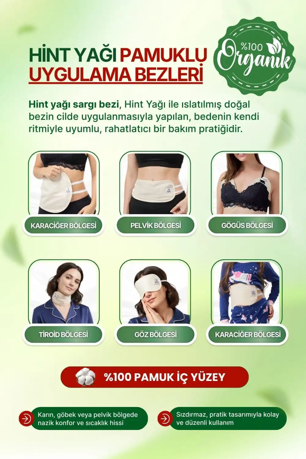 Boyun ve Göz Çevresi Hint Yağı Uygulama Bezi – Ayarlanabilir Stoperli & %100 Pamuk