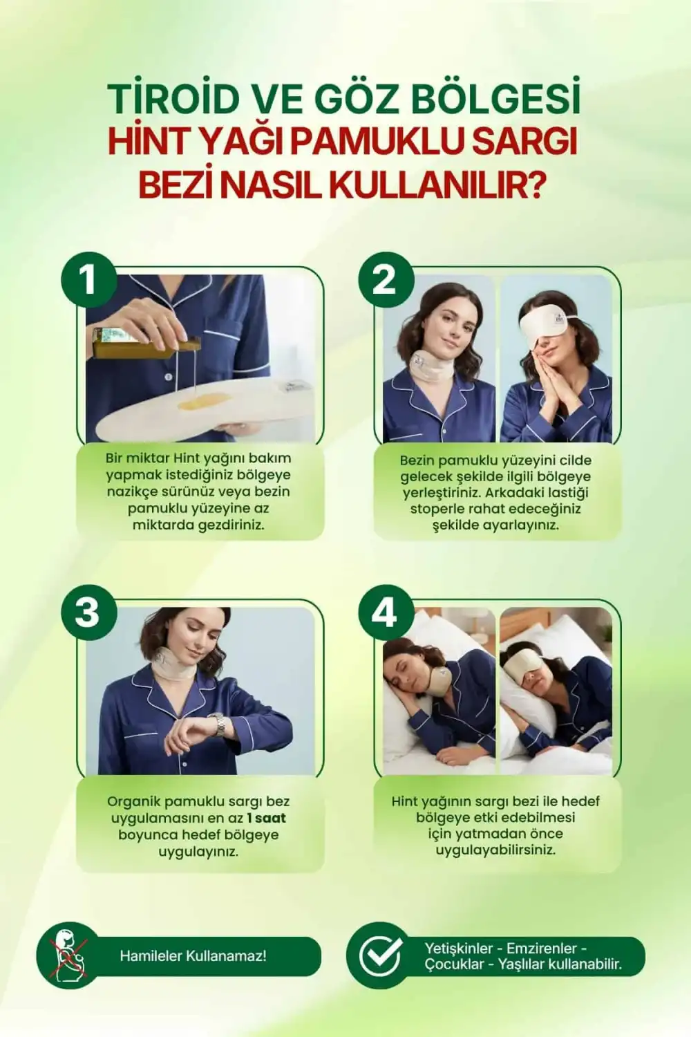 Boyun ve Göz Çevresi Hint Yağı Uygulama Bezi – Ayarlanabilir Stoperli & %100 Pamuk