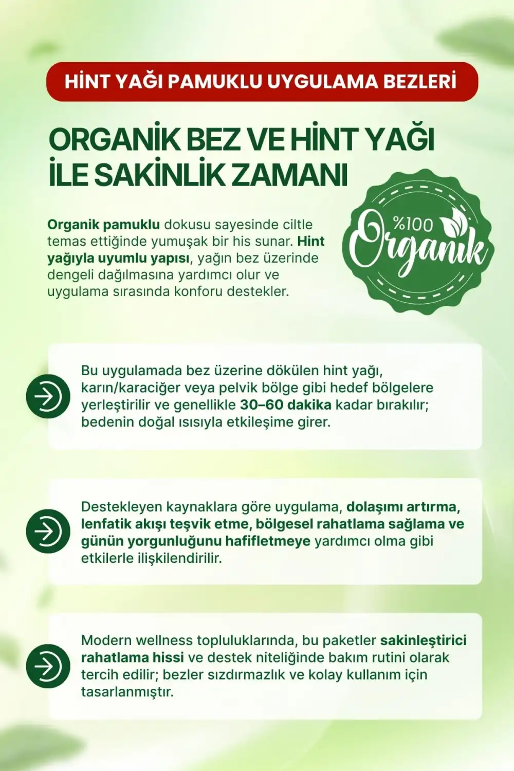 Boyun ve Göz Çevresi Hint Yağı Uygulama Bezi – Ayarlanabilir Stoperli & %100 Pamuk