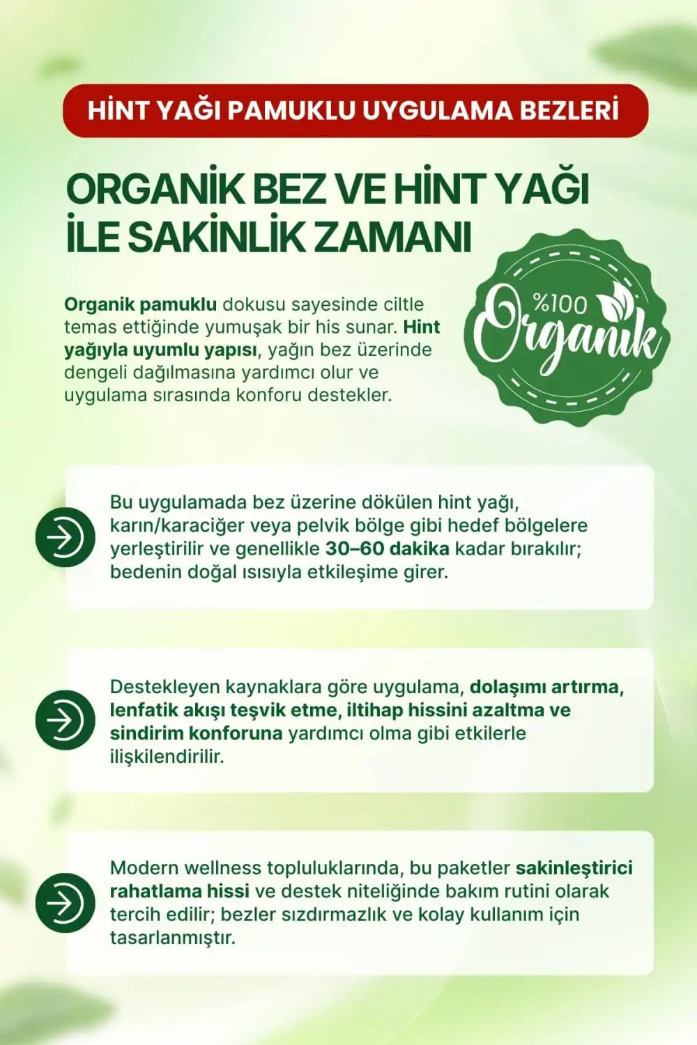 Boyun ve Göz Çevresi Hint Yağı Uygulama Bezi – Ayarlanabilir Stoperli & %100 Pamuk