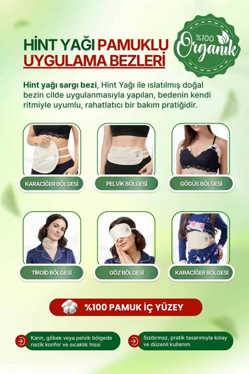 Boyun ve Göz Çevresi Hint Yağı Uygulama Bezi – Ayarlanabilir Stoperli & %100 Pamuk