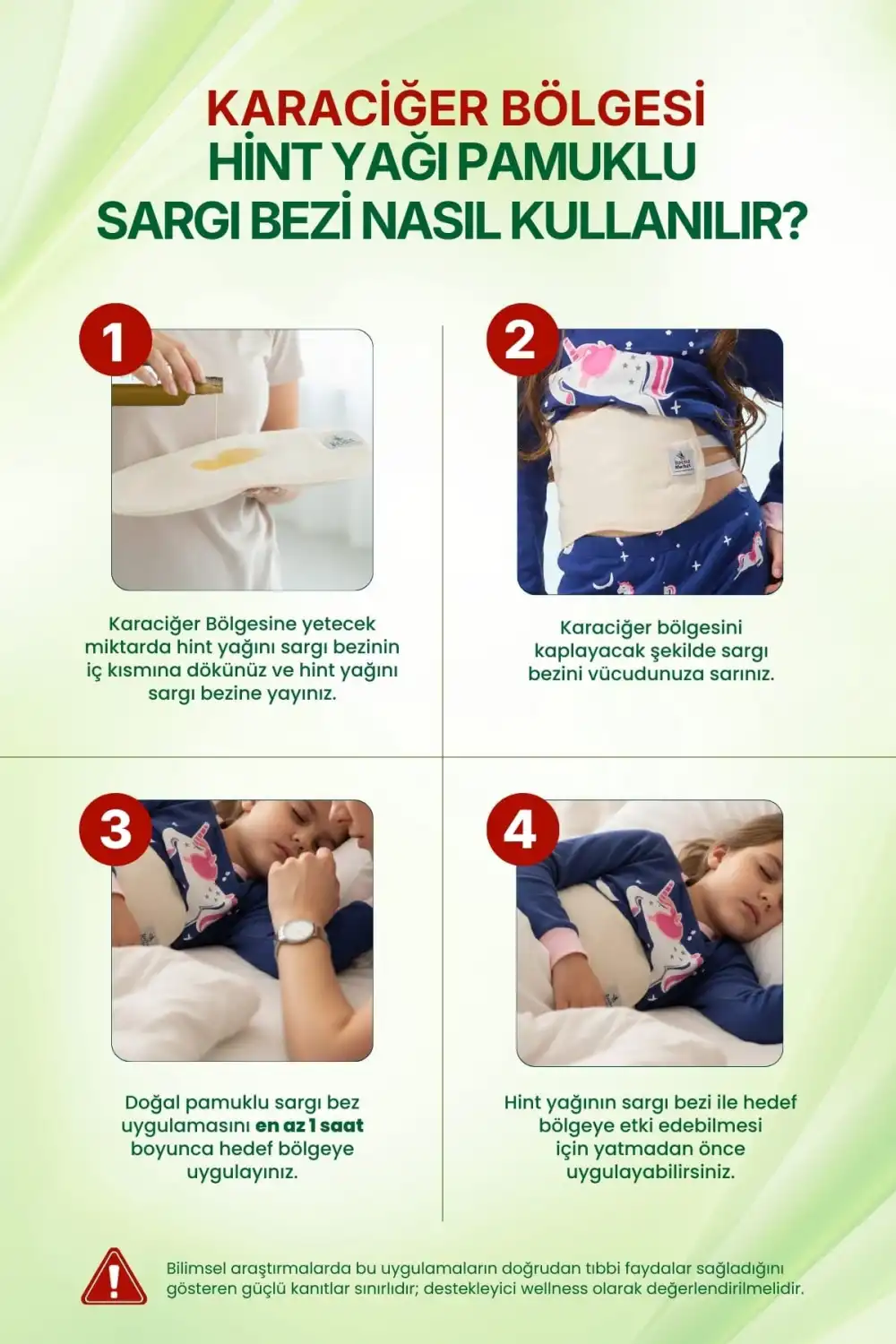 Çocuk Hint Yağı Uygulama Bezi - Karaciğer Bölgesi Sargısı (Doğal & Pamuklu) – %100 Pamuk & Sızdırmaz