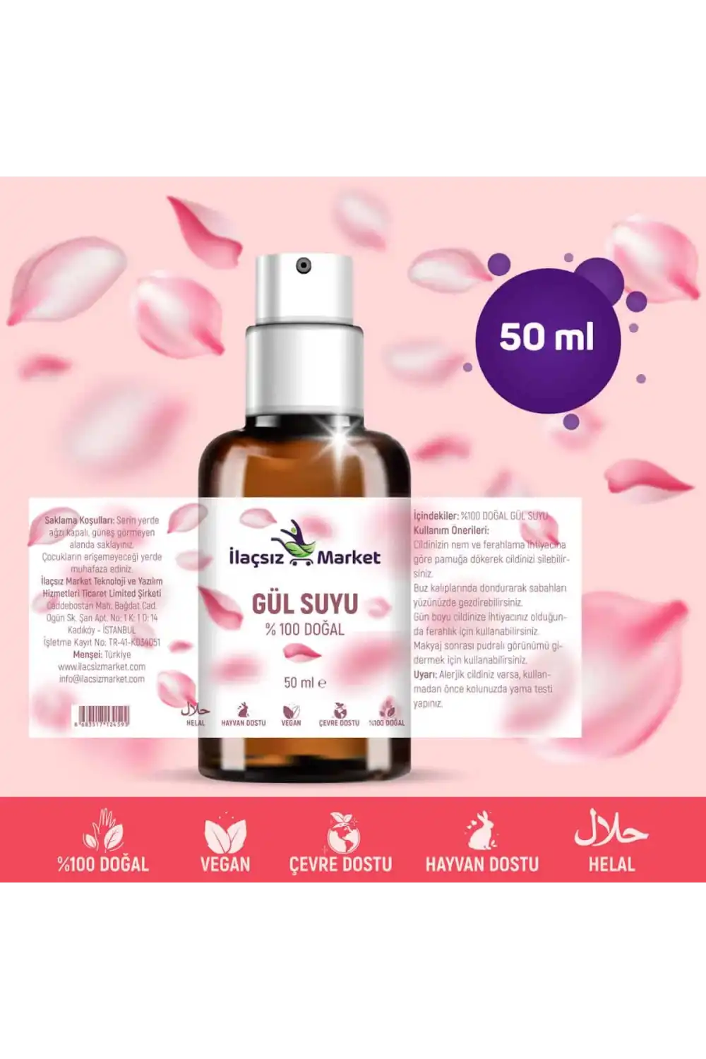 Gül Suyu / 50 ml (Doğal Hidrosol Gül Yağlı)
