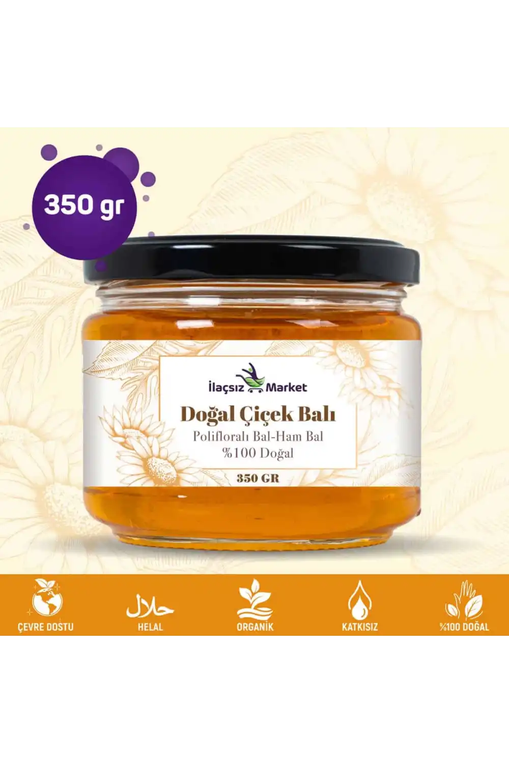 Doğal Ham Bal / 350 gr. (Polifloralı Bal - Ham Bal - Gerçek Bal)