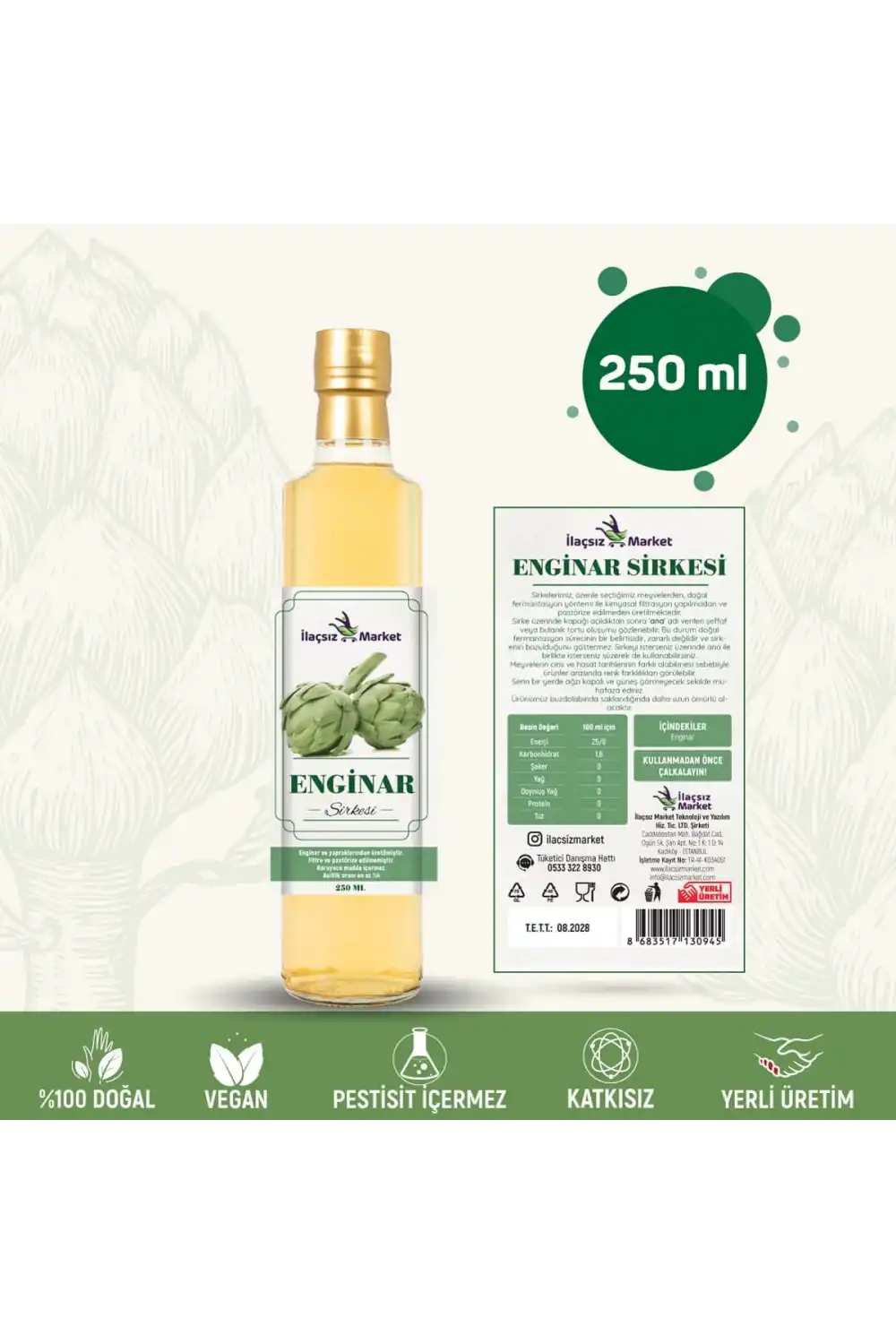 Enginar Sirkesi / 250 ml (Çok Keskin)
