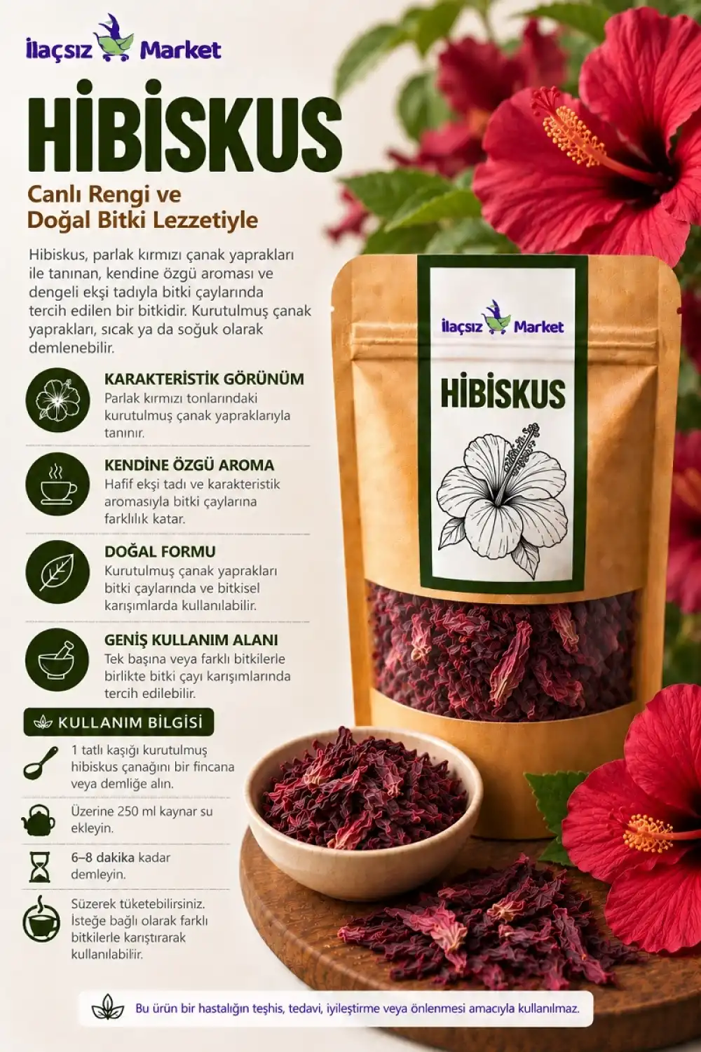 Hibiskus (Hatmi Çiçeği) (Hibiscus Sabdariffa) / 50 gr