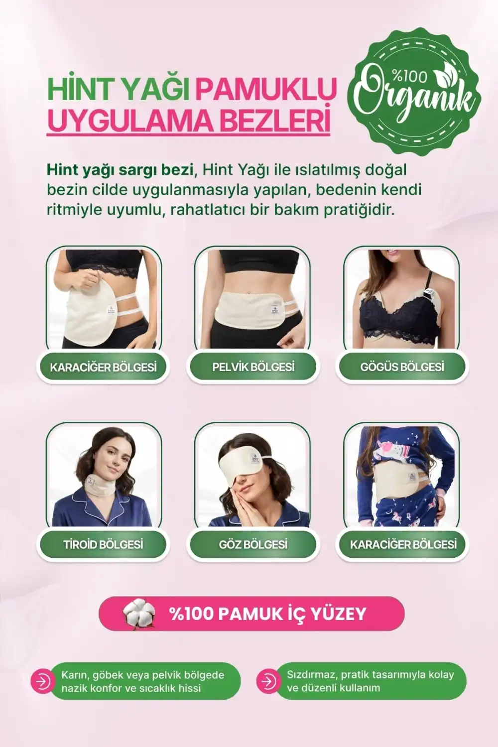 Hint Yağı Göğüs Uygulama Bezi (Castor Oil Pack) – %100 Organik & Sızdırmaz A-B CUP