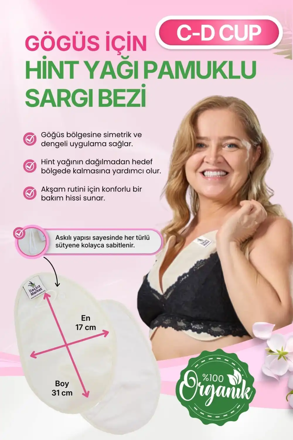 Hint Yağı Göğüs Uygulama Bezi (Castor Oil Pack) – %100 Organik & Sızdırmaz C-D CUP