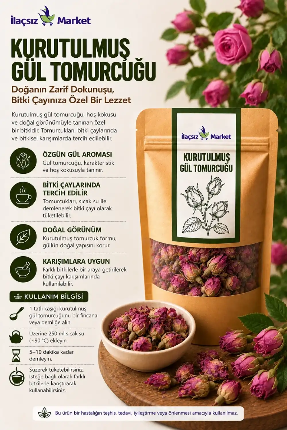 Kurutulmuş Gül Tomurcuğu / 50 gr