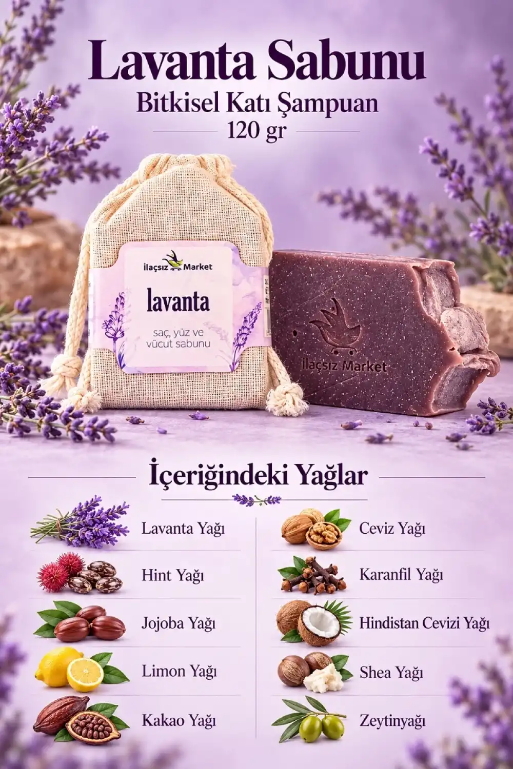 Lavanta Sabunu (Bitkisel Katı Şampuan) / 120 gr