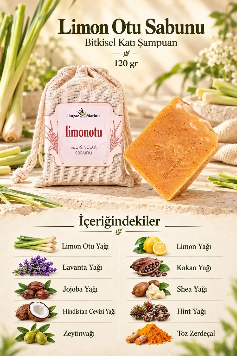 Limon Otu Sabunu Bitkisel Katı Şampuan / 120 gr