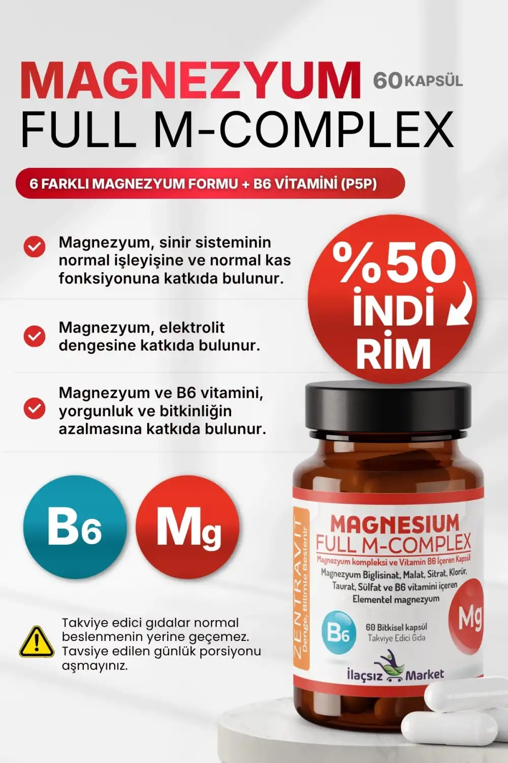 Magnezyum FULL M-COMPLEX Zentravit %50 İNDİRİM