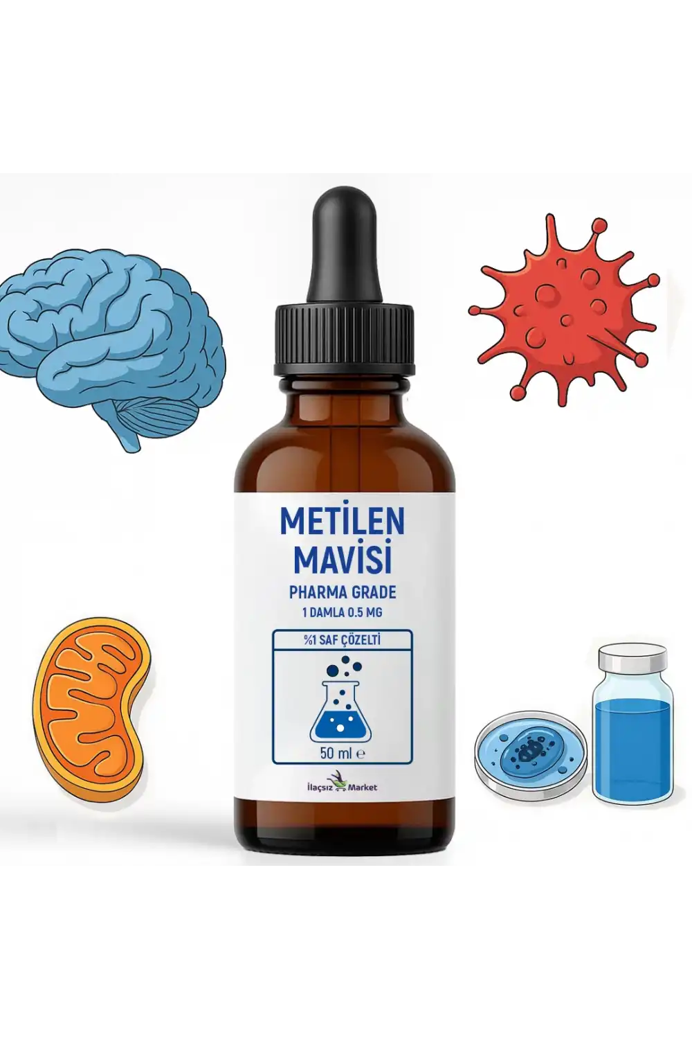 Metilen Mavisi (50 ml) – %1 Saf Çözelti