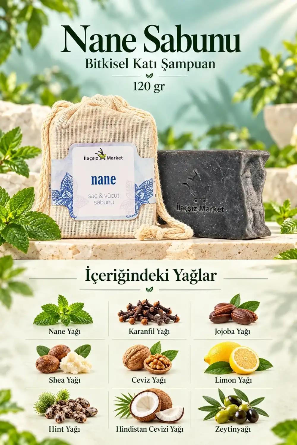 Nane Sabunu (Bitkisel Katı Şampuan) / 120 gr