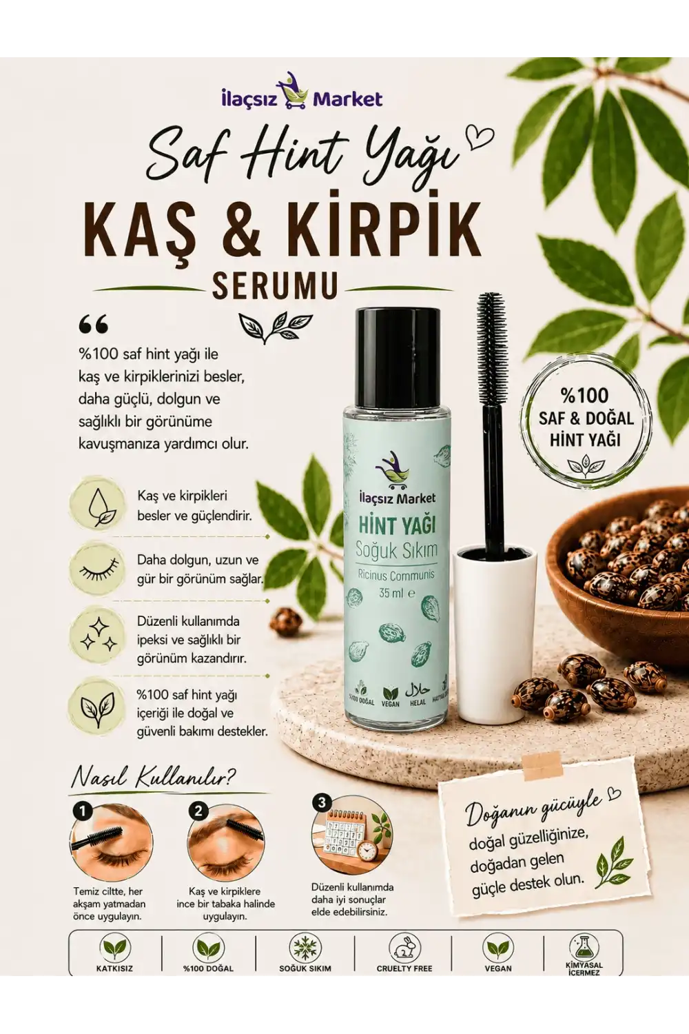Saf Hint Yağı Kaş ve Kirpik Serumu - 35 CC