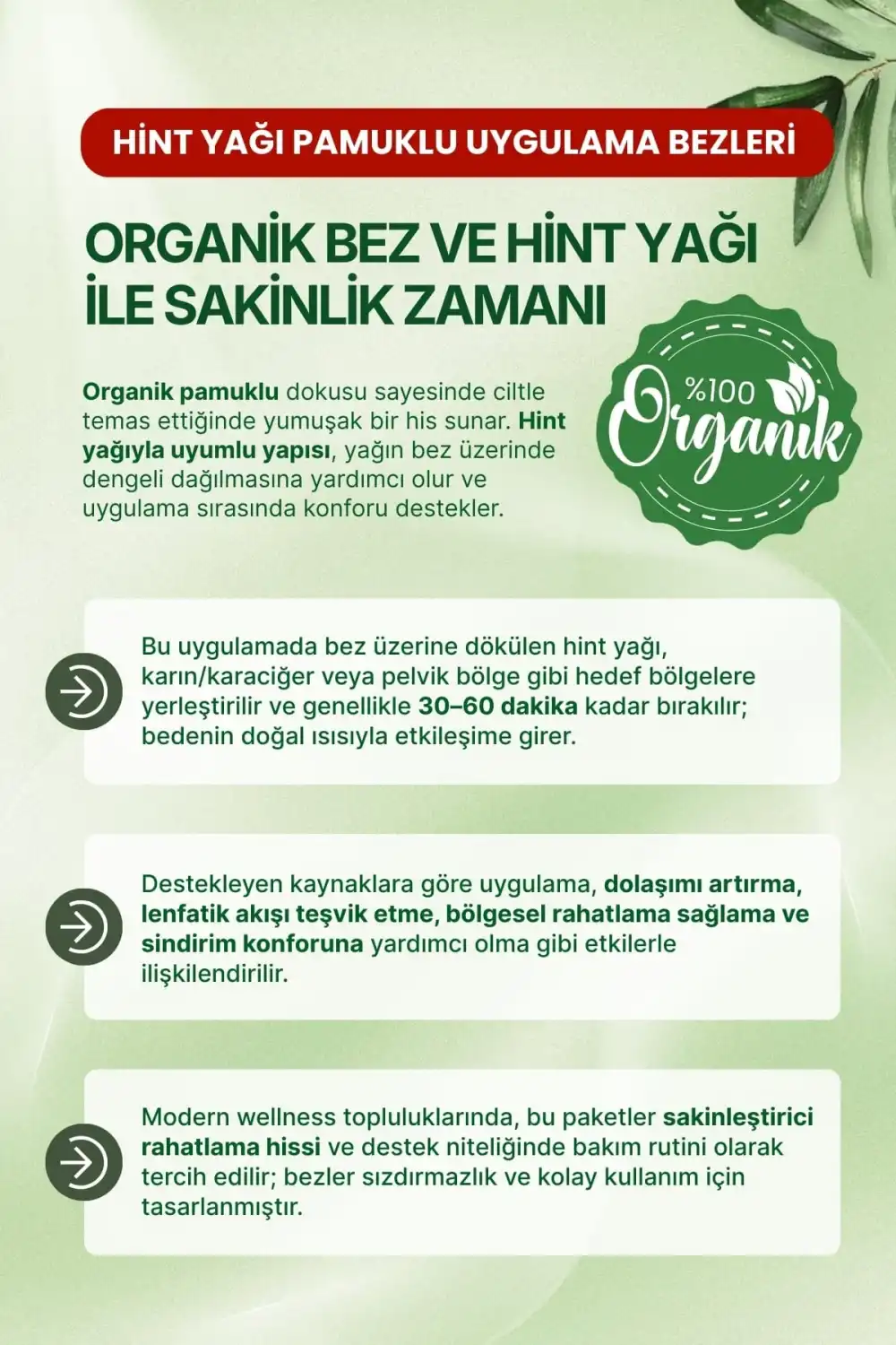 Sağ Kaburga Altı (Sağ Üst Karın) Hint Yağı Uygulama Bezi – %100 Pamuk & Sızdırmaz