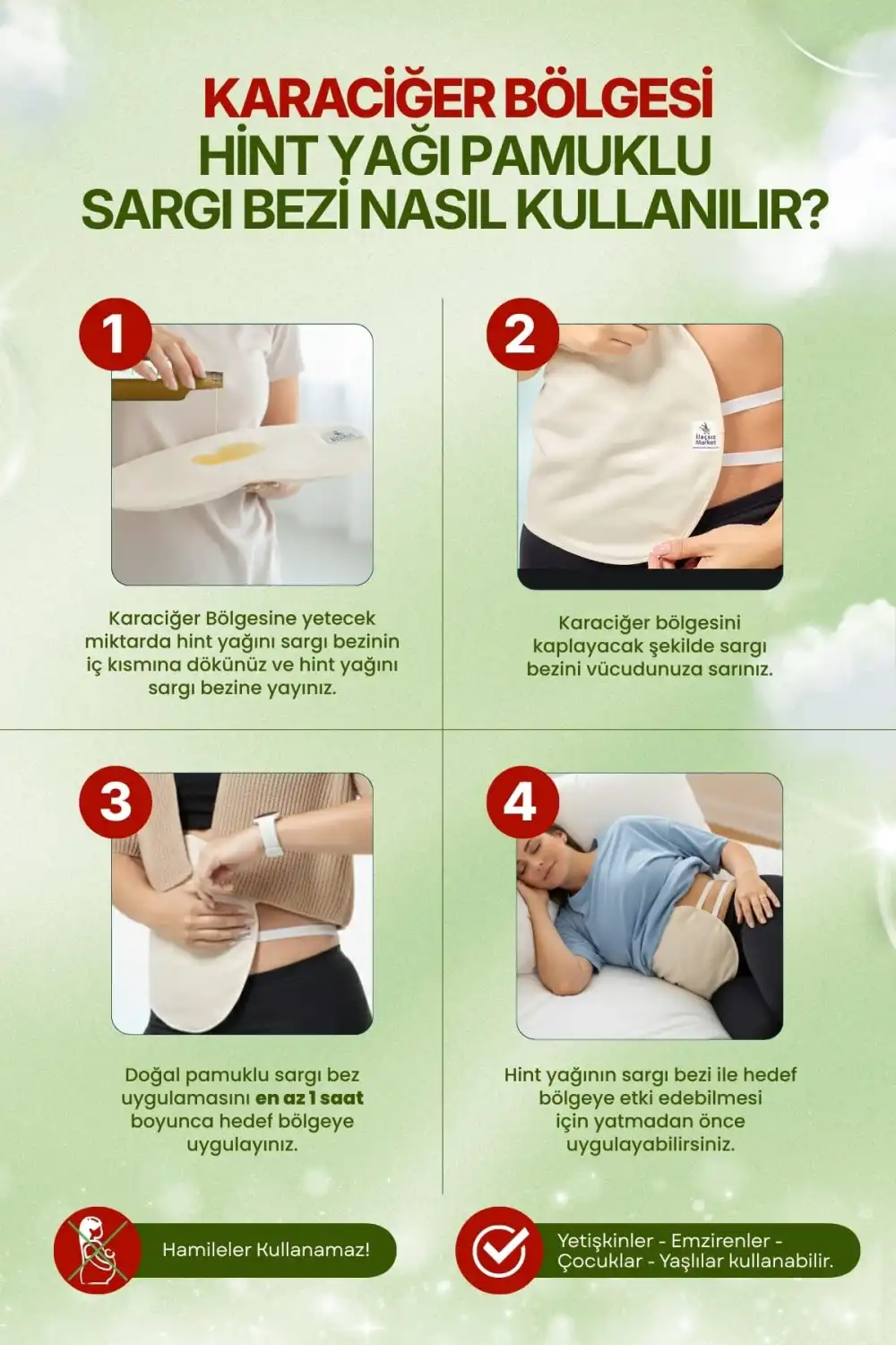 Sağ Kaburga Altı (Sağ Üst Karın) Hint Yağı Uygulama Bezi – %100 Pamuk & Sızdırmaz