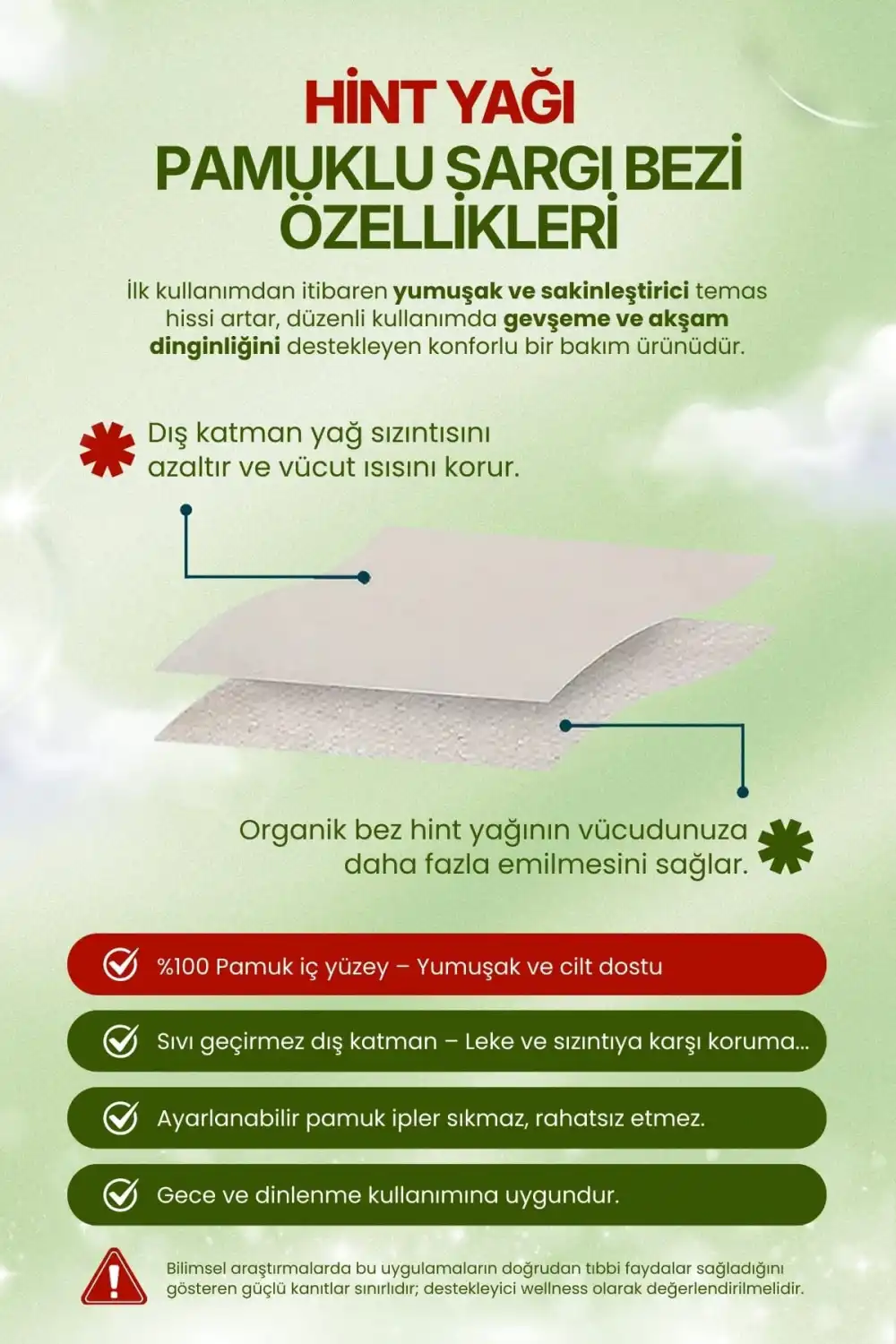 Sağ Kaburga Altı (Sağ Üst Karın) Hint Yağı Uygulama Bezi – %100 Pamuk & Sızdırmaz