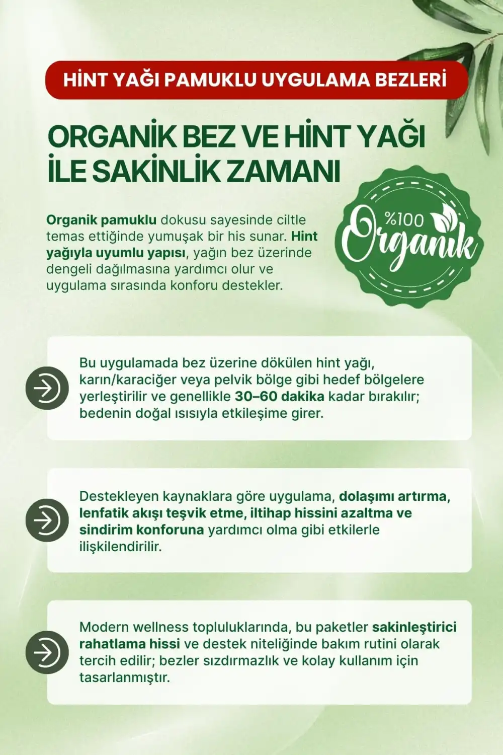 Sağ Kaburga Altı (Sağ Üst Karın) Hint Yağı Uygulama Bezi – %100 Pamuk & Sızdırmaz