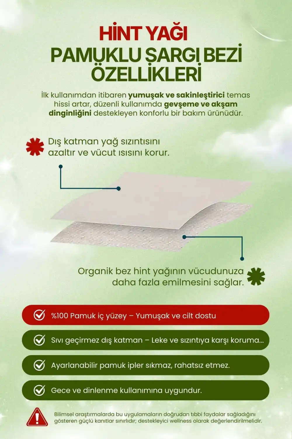 Sağ Kaburga Altı (Sağ Üst Karın) Hint Yağı Uygulama Bezi – %100 Pamuk & Sızdırmaz