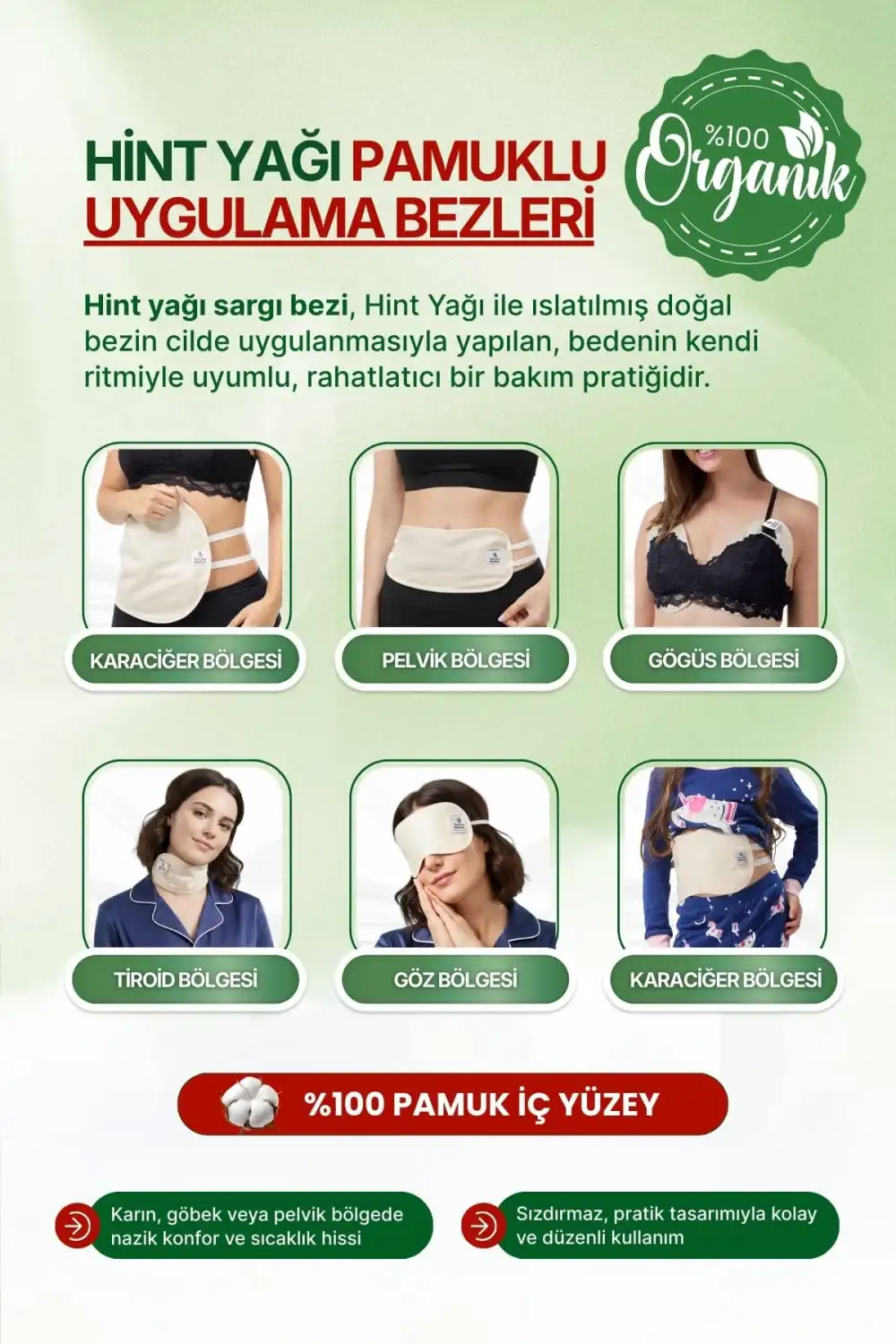 Sağ Kaburga Altı (Sağ Üst Karın) Hint Yağı Uygulama Bezi – %100 Pamuk & Sızdırmaz