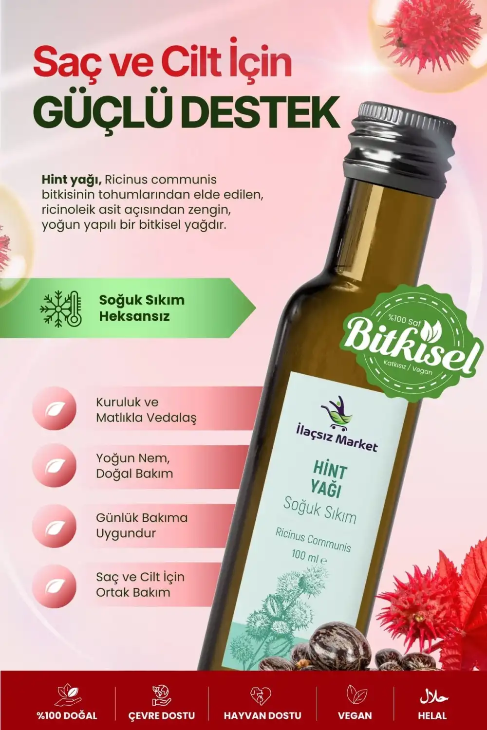 Soğuk Sıkım Hint Yağı (Castor Oil) - %100 Saf ve Heksansız
