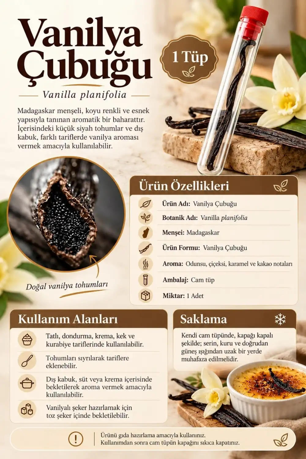 Vanilya Çubuğu (Vanilla Planifolia) / 1 Tüp