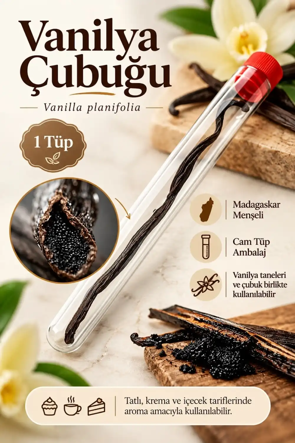 Vanilya Çubuğu (Vanilla Planifolia) / 1 Tüp