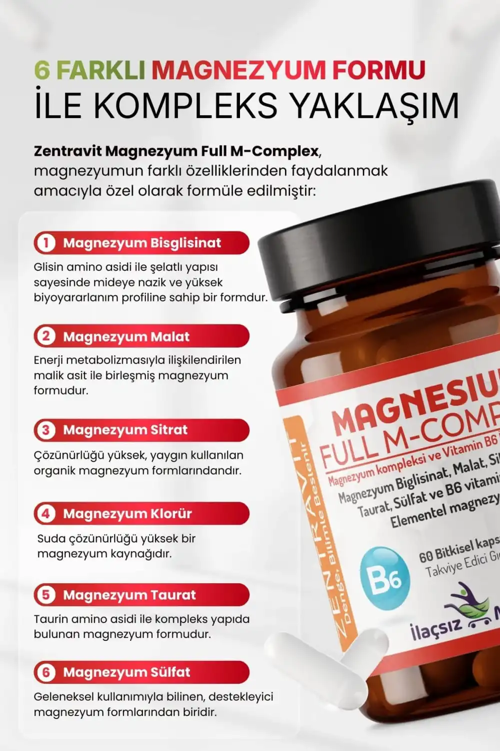 Zentravit Magnezyum FULL M-COMPLEX 1 ALANA 1 BEDAVA