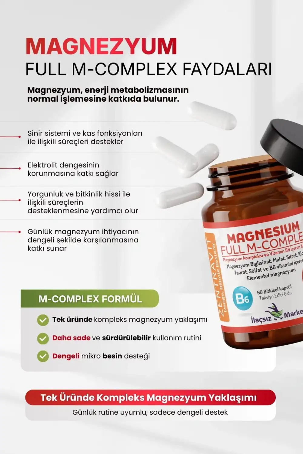 Zentravit Magnezyum FULL M-COMPLEX 1 ALANA 1 BEDAVA