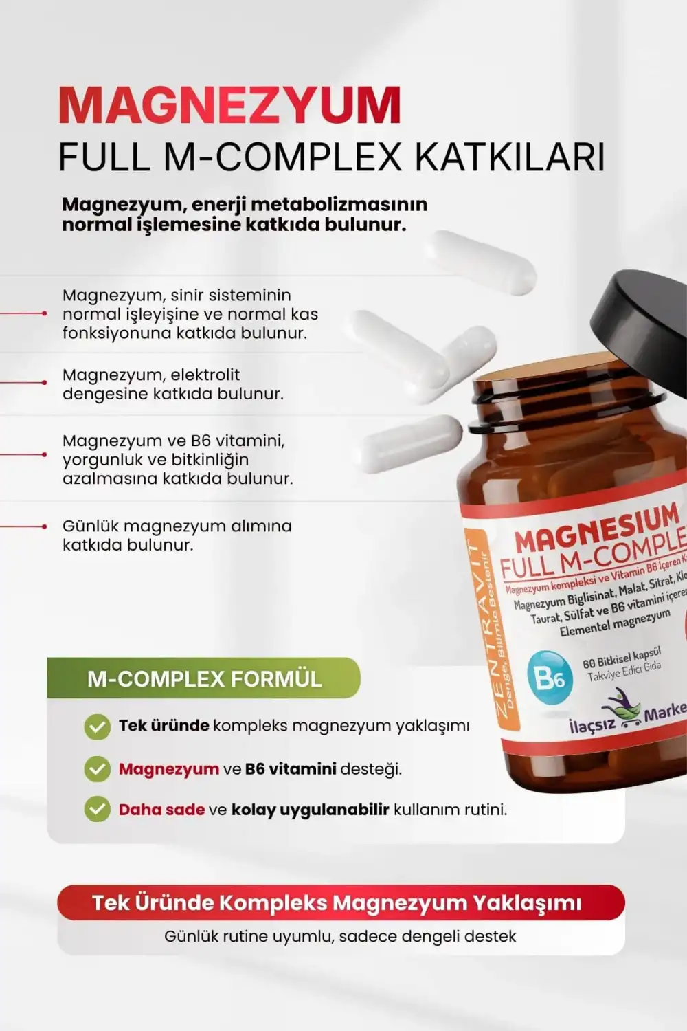 Zentravit Magnezyum FULL M-COMPLEX 1 ALANA 1 BEDAVA